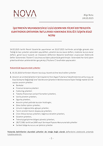 İŞLETMENİN MUHASEBESİYLE İLGİLİ OLMAYAN TİCARİ DEFTERLERİN ELEKTRONİK ORTAMDA TUTULMASI HAKKINDA TEBLİĞ'İNE DAİR BİLGİ NOTU